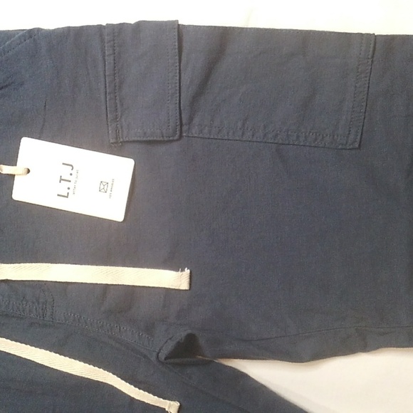 L.T.J. Letters to Juliet Navy Linen High Waist Cargo Drawstring Joggers Sz S NWT - Picture 4 of 7